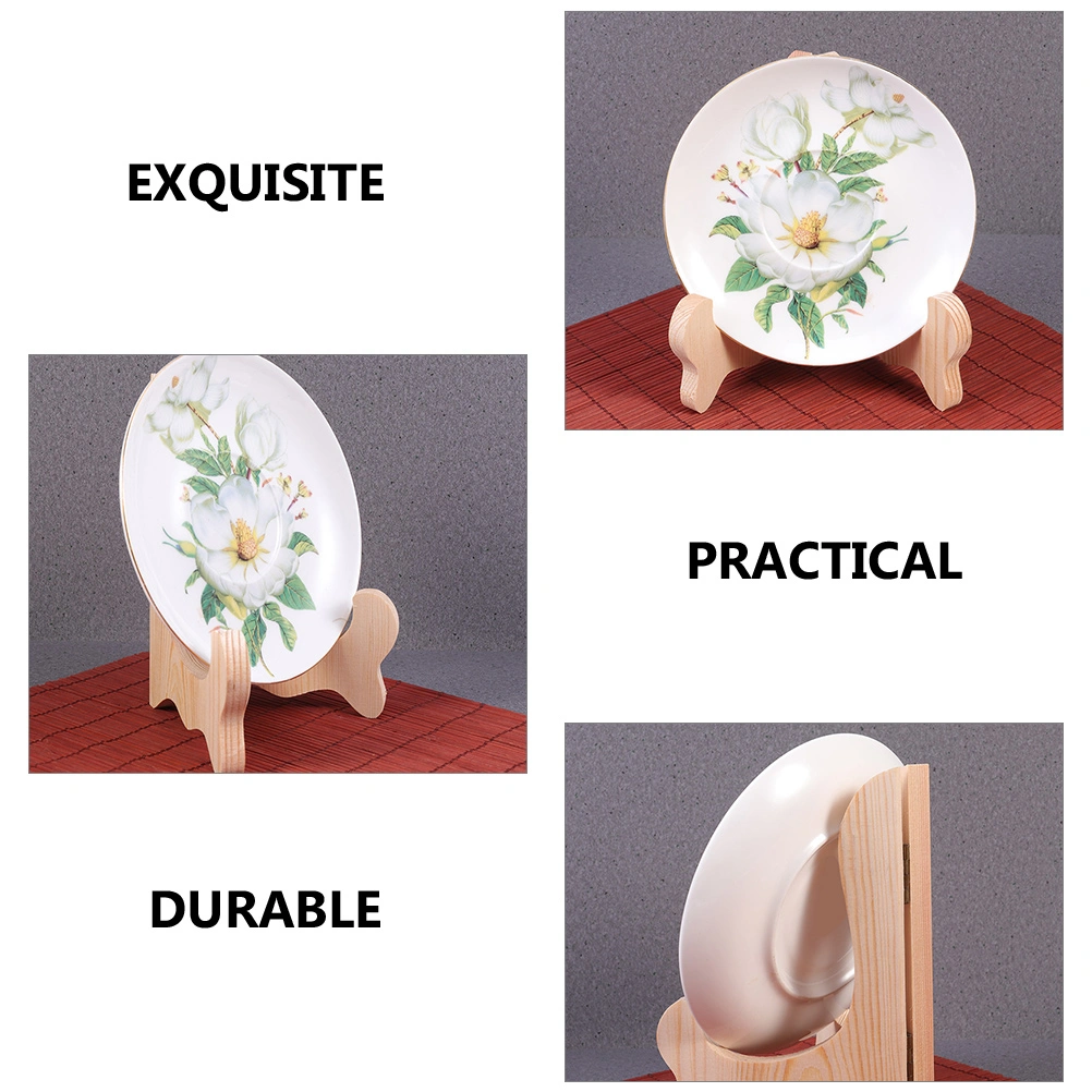 2pcs Plate Display Stand Dish Easel Rack Desktop Display Holder Wood Easels