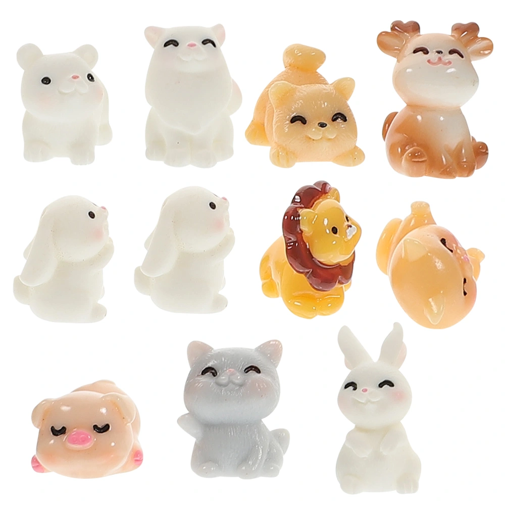 11pcs Mini Animal Figurines Miniature Resin Animal Figurine Micro Landscape Bonsai Decor