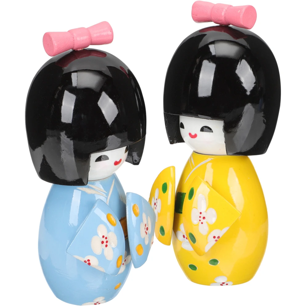 2Pcs Japanese Style Ornament Wooden Kimono Doll Desktop Kimono Doll Desktop Ornament