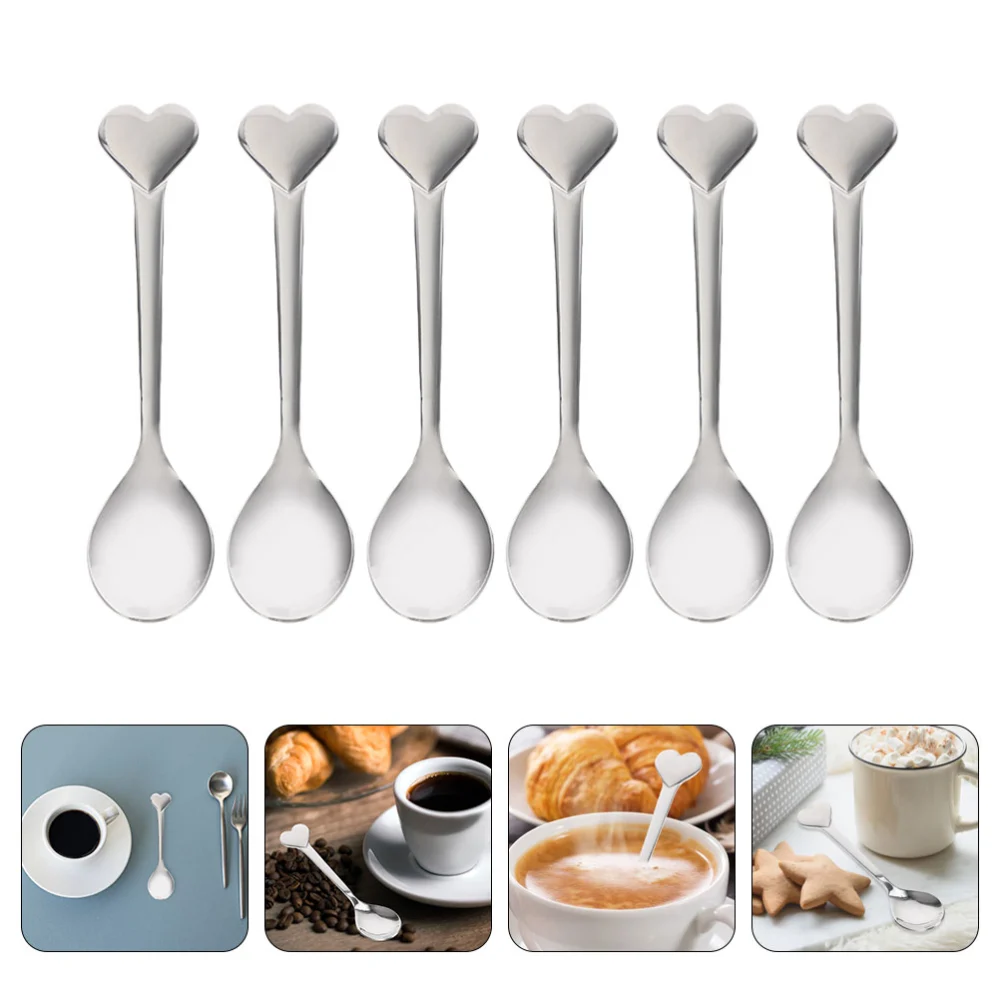 10Pcs Stainless Steel Spoons Adorable Heart Spoons Cake Spoons Metal Spoons Mixing Spoons