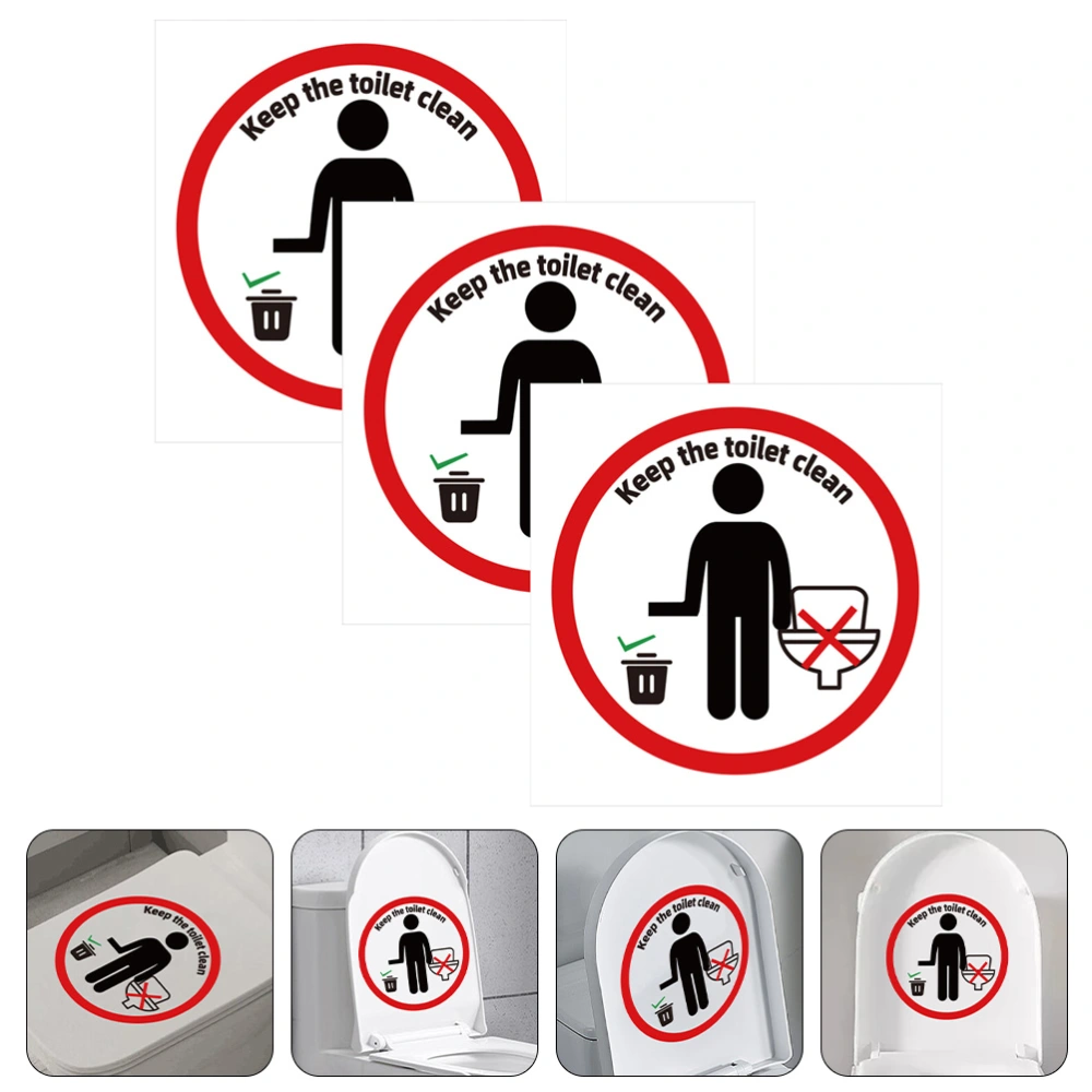 3 Sheets of Toilet Seats Sticker Adhesive Keep Clean Toilet Decal Removable Toilet Sign Home Decor