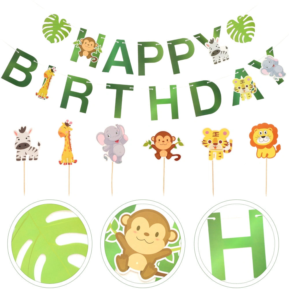 1 Set of Hawaiian Happy Birthday Hanging Paper Banner Birthday Cupcake Toppers