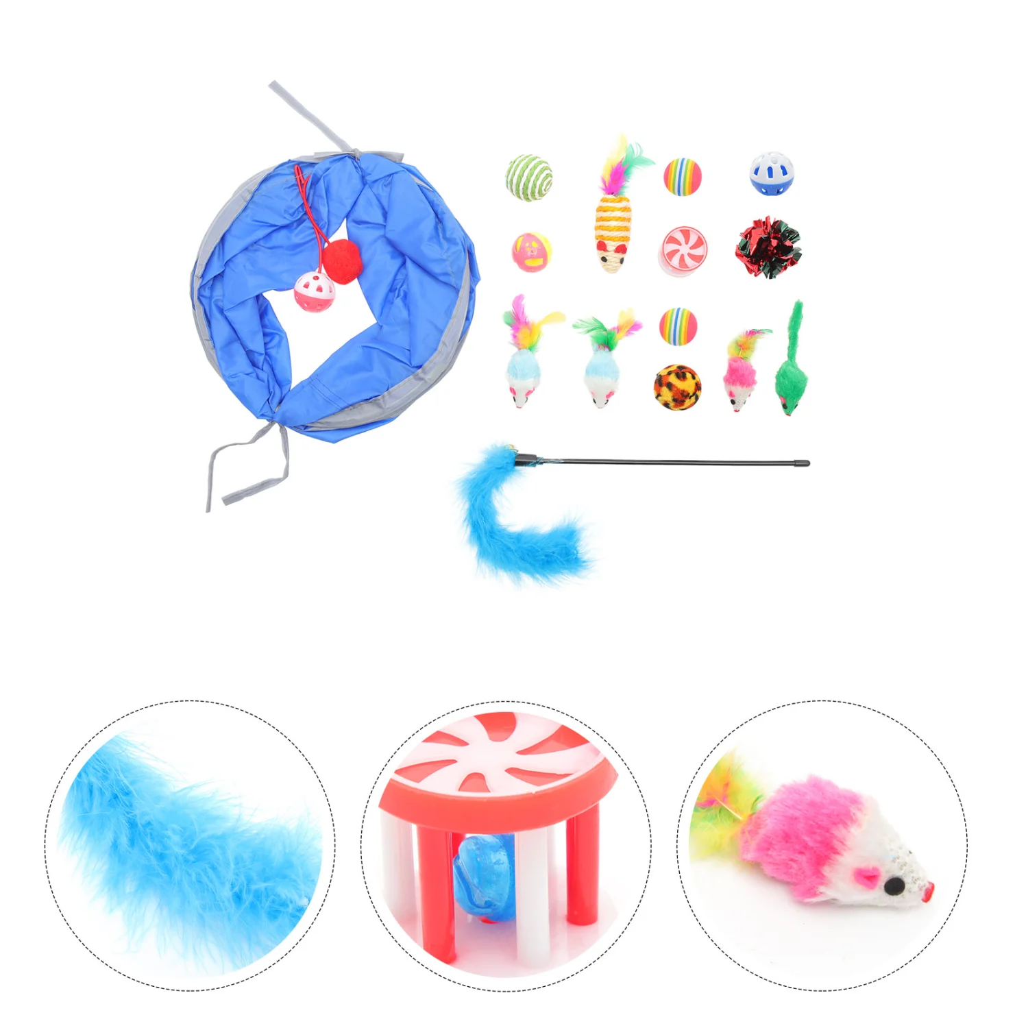 1 Set of Cat Teaser Toys Interactive Cat Toys Cat Tunnel Toys Cat Teasing Sticks Portable Cat Toys