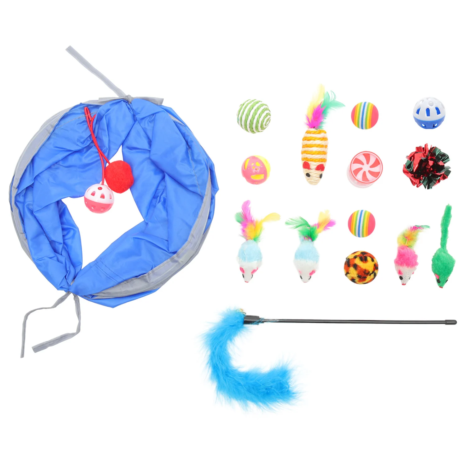 1 Set of Cat Teaser Toys Interactive Cat Toys Cat Tunnel Toys Cat Teasing Sticks Portable Cat Toys