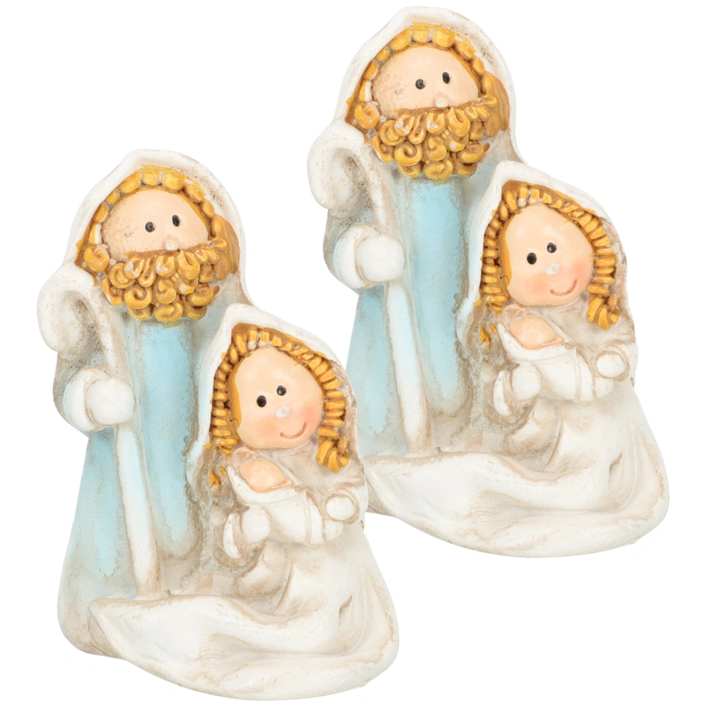 2Pcs Jesus Ornament Religious Statue Resin Nativity Ornament Christmas Jesus Ornament