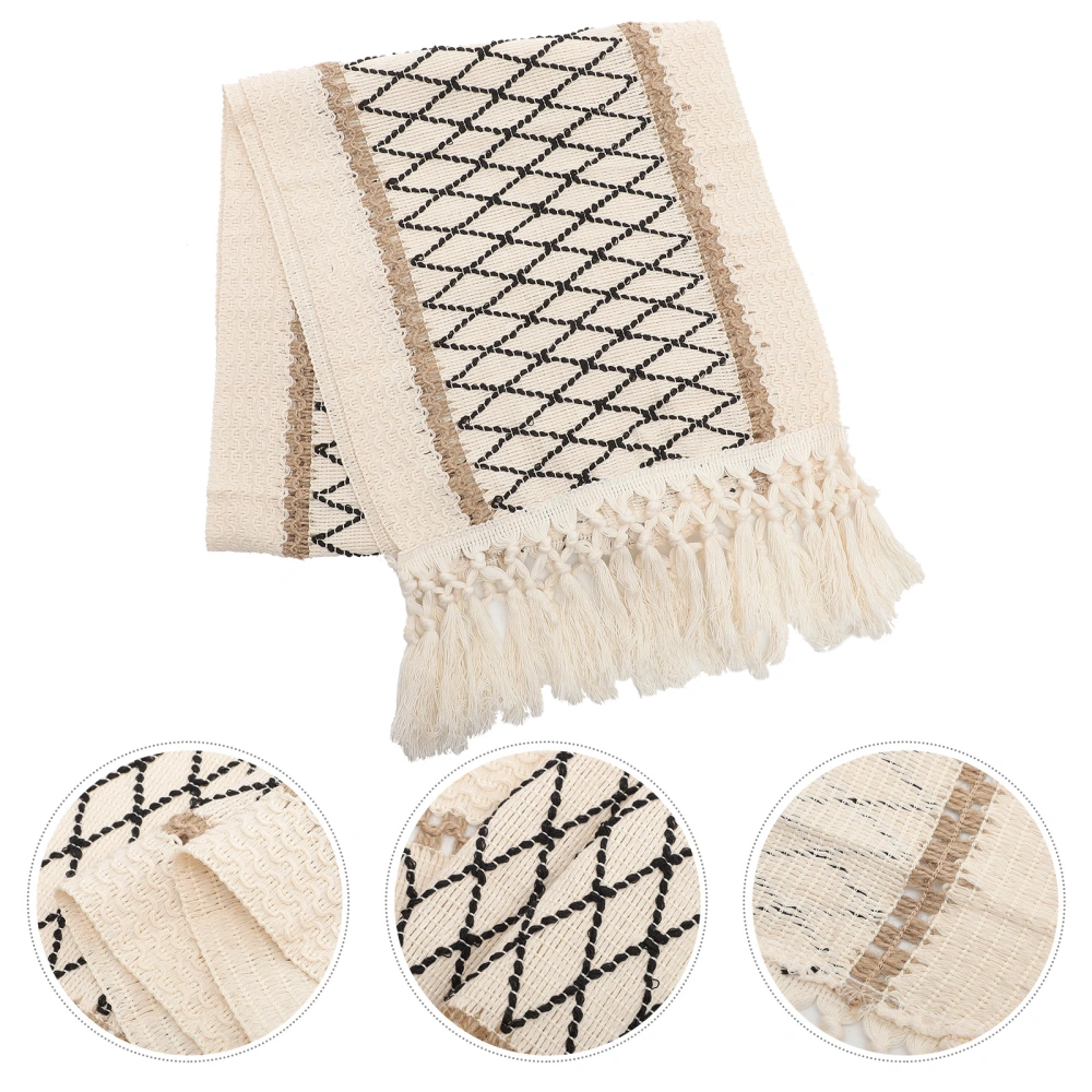 Decorative Table Runner Vintage Woven Cotton Linen Table Decoration with Tassel