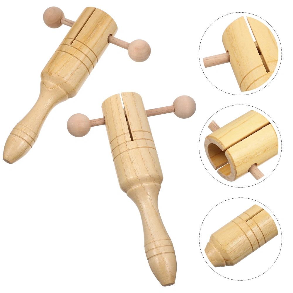 2Pcs Wooden Hand Bells Kids Hand Rattles Early Educational Toys Portable Hand Wooden Instruments