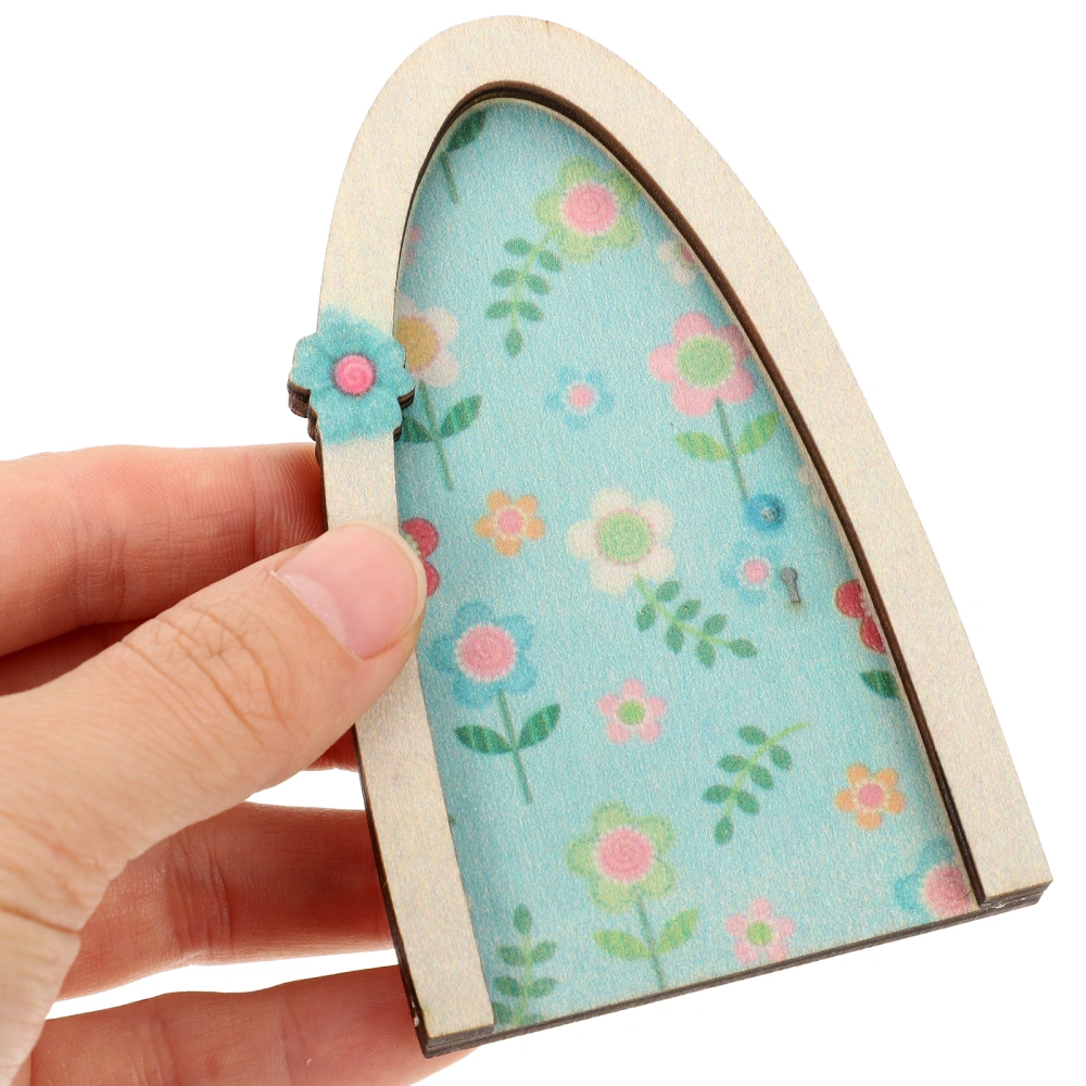 2pcs Flower Pattern Wooden Fairy Door Decor Doll House Fairy Door Decoration Creative Garden Decor