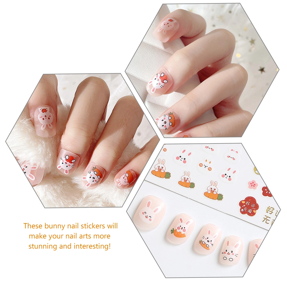 6 Sheets Bunny Nail Art Stickers Easter Rabbit Nail Decals Nail Art Supplies