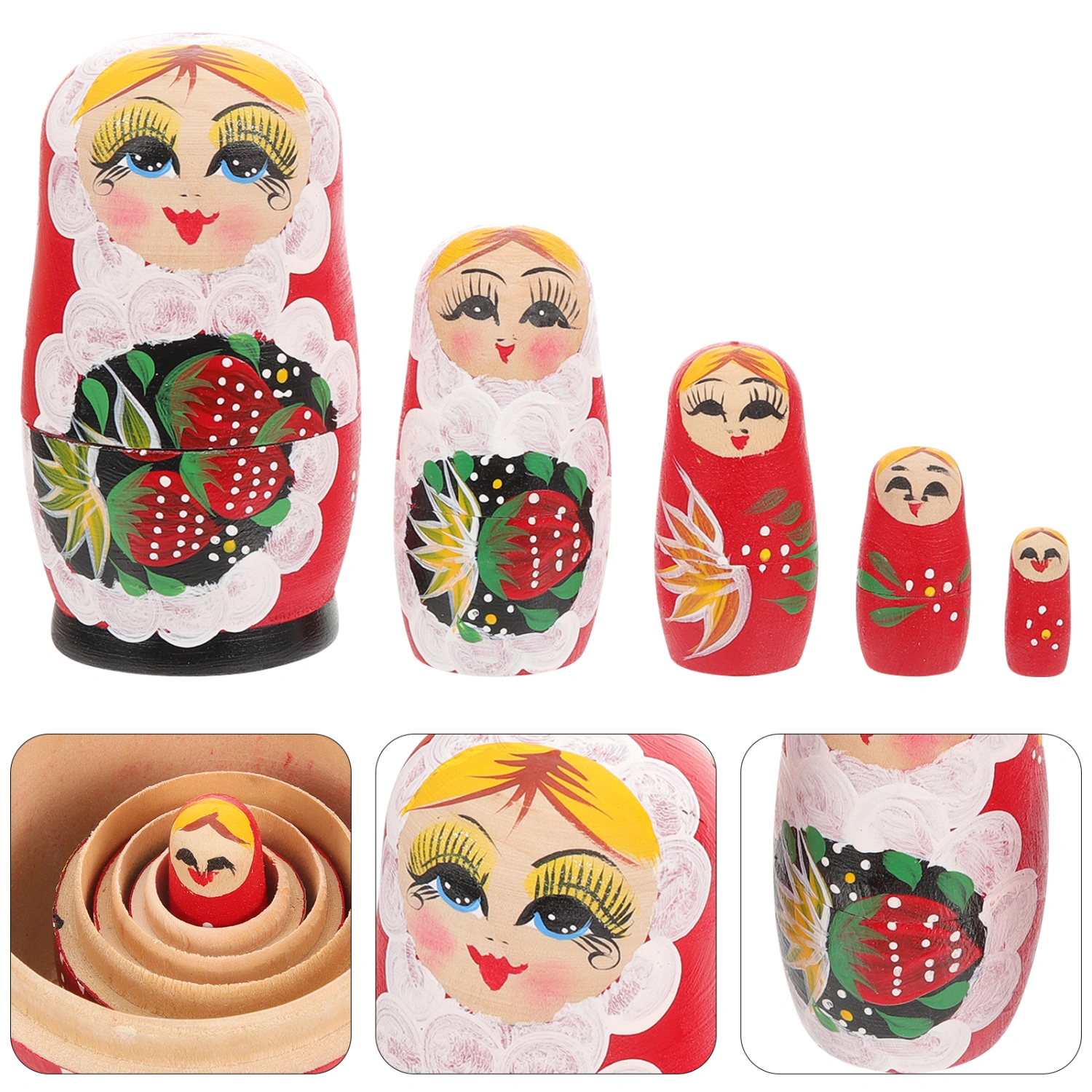 5Pcs Wooden Stacking Dolls Russian Nesting Dolls Lovely Ethnic Cartoon Dolls
