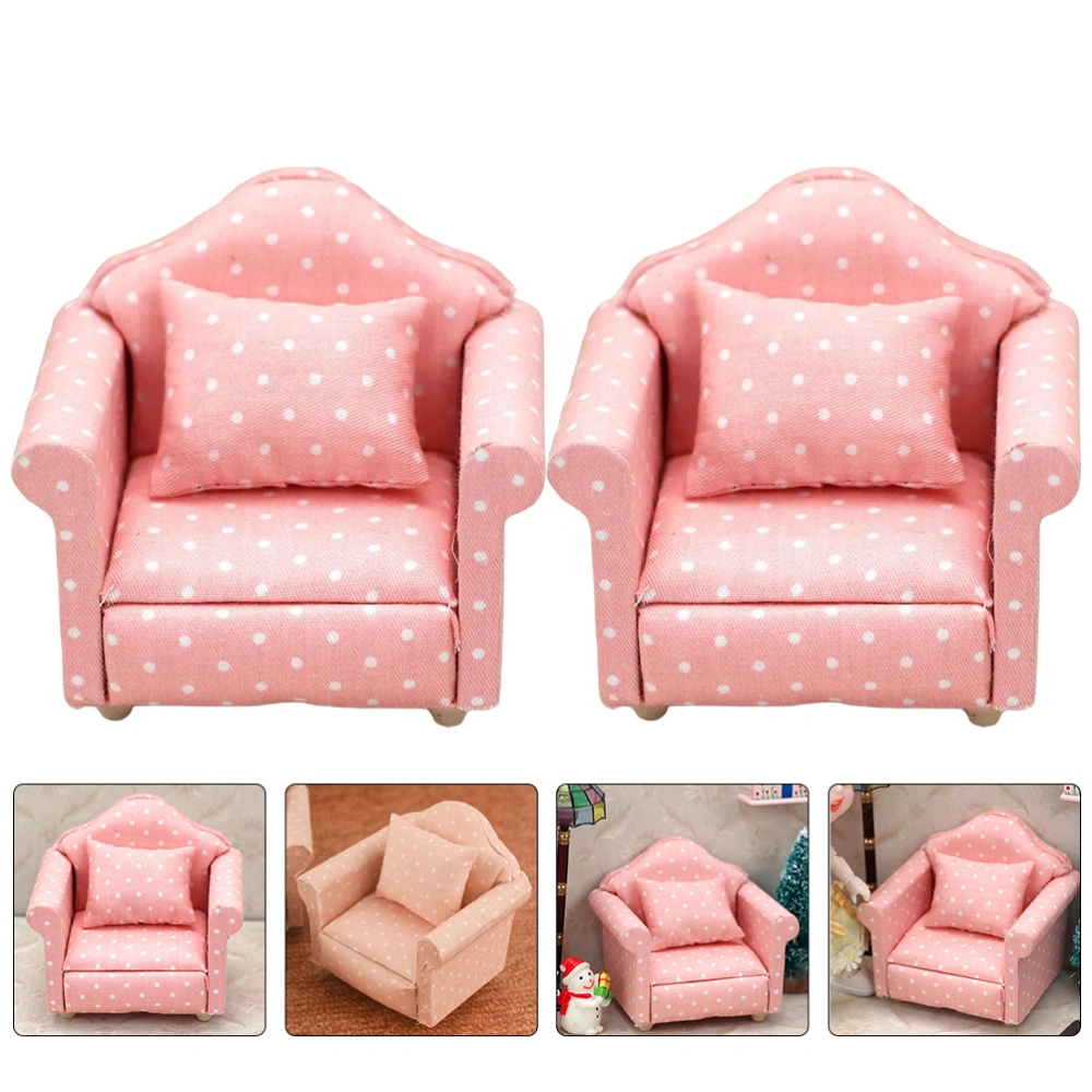 2 Sets Miniature Doll Couch Mini Sofa Pillow Model Miniature Doll Living Room Accessory