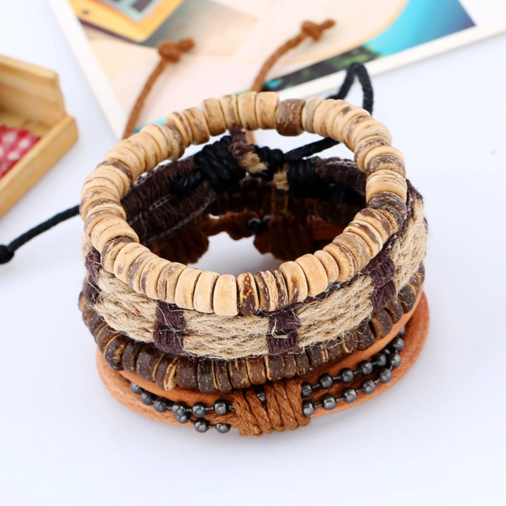 4pcs Male Bracelets Men Vintage Bracelets Leather Wrist Chains Jewelry Gifts