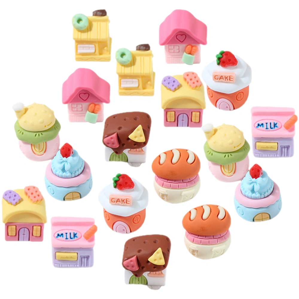 18pcs Unique Cartoon House Ornament Resin Miniature Dessert House Decor DIY Material Handcraft Accessory