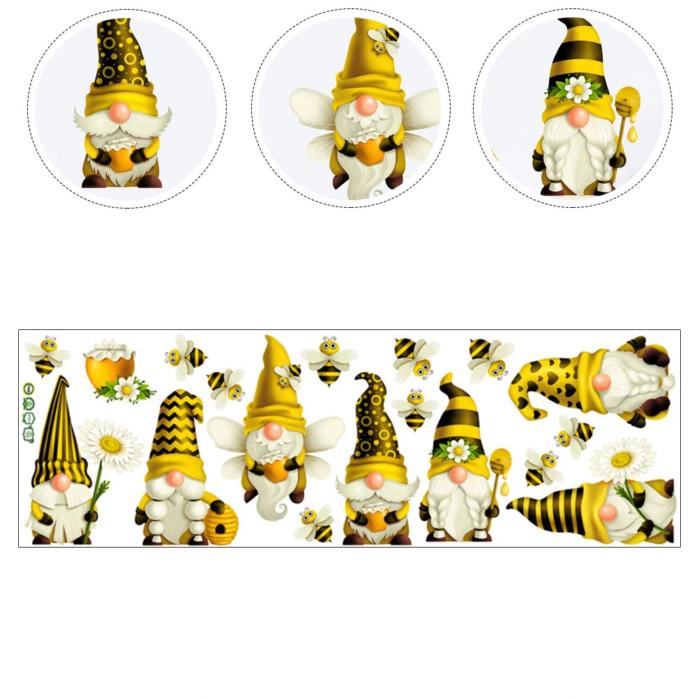 Bee Gnome Window Sticker Self Adhesive Spring Gnome Wall Decal for Bedroom