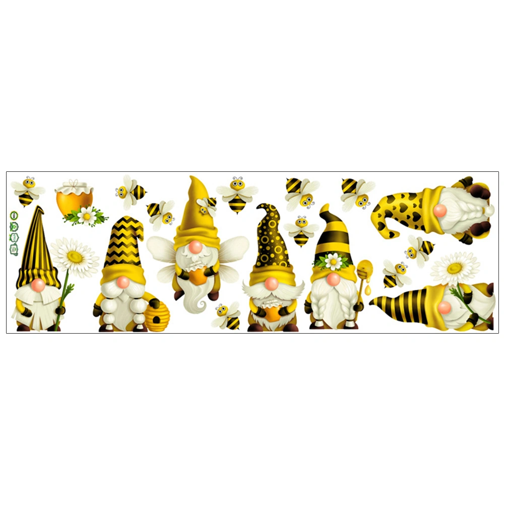 Bee Gnome Window Sticker Self Adhesive Spring Gnome Wall Decal for Bedroom