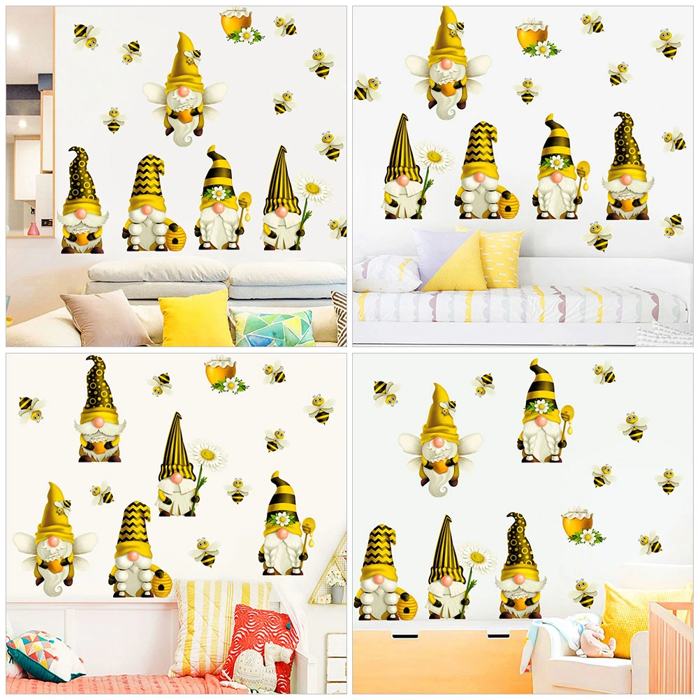 Bee Gnome Window Sticker Self Adhesive Spring Gnome Wall Decal for Bedroom