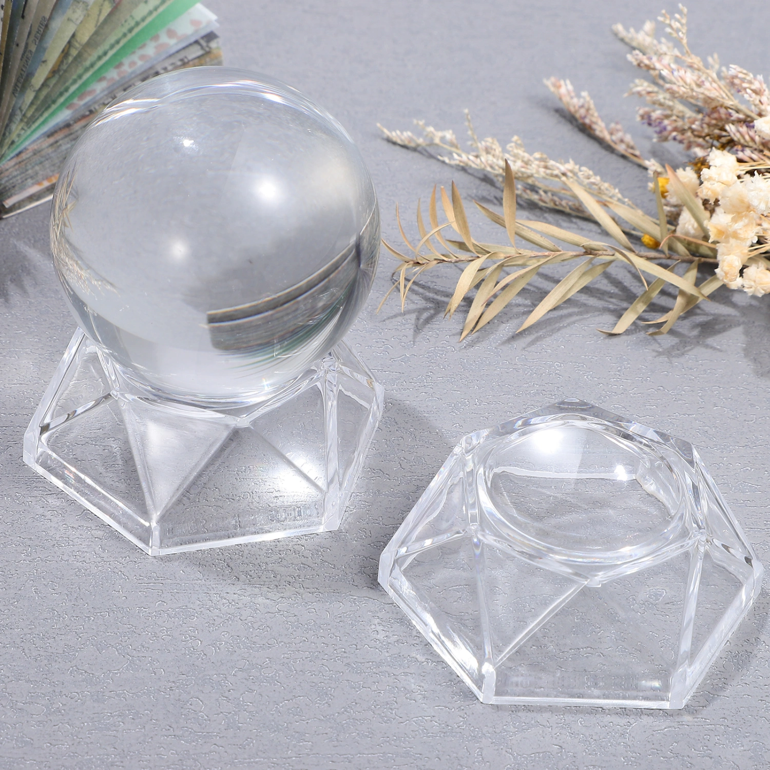 2 Pcs Crystal Ball Display Bases Geometric Clear Acrylic Holders for Glass Sphere Crafts