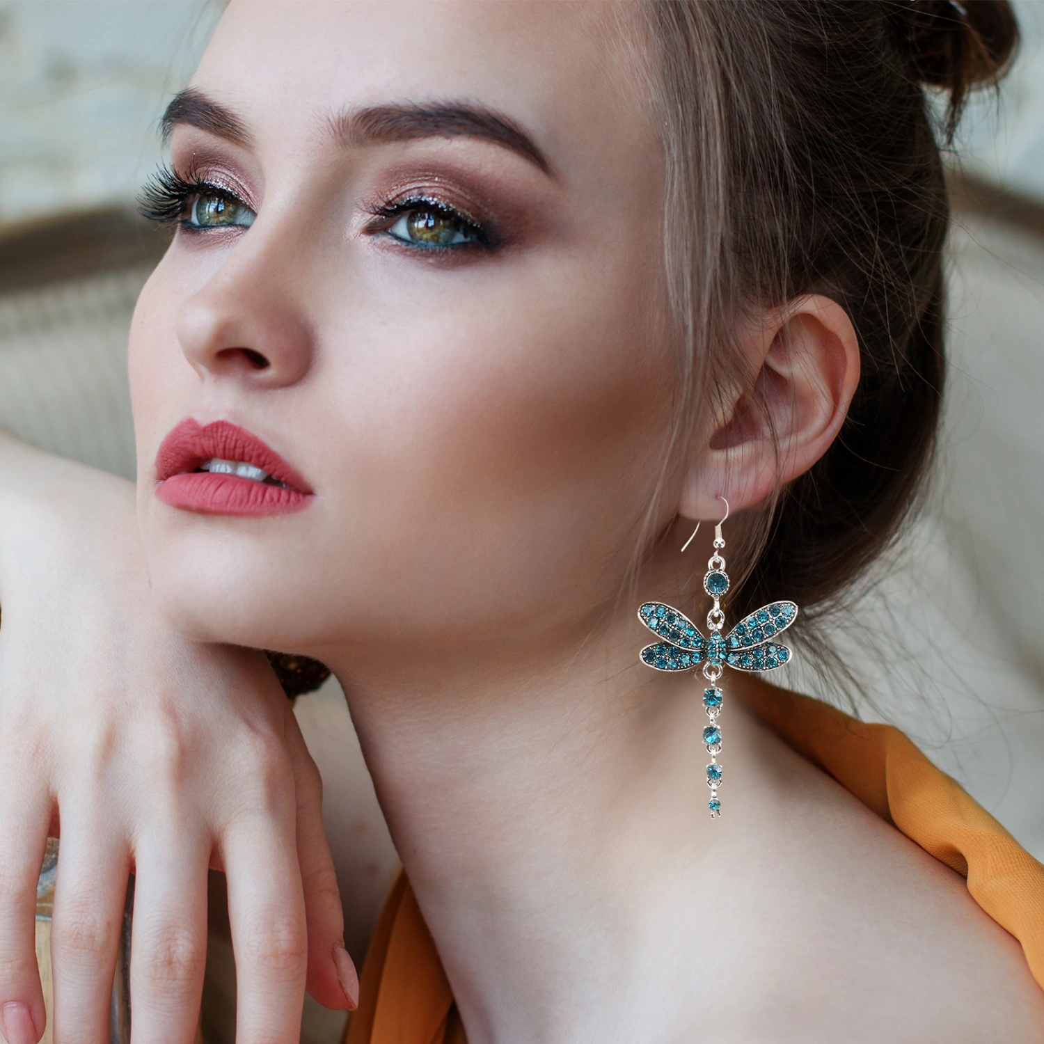 1 Pair Female Dangle Earrings Statement Earrings Dragonfly Earrings Rhinestone Jewelry