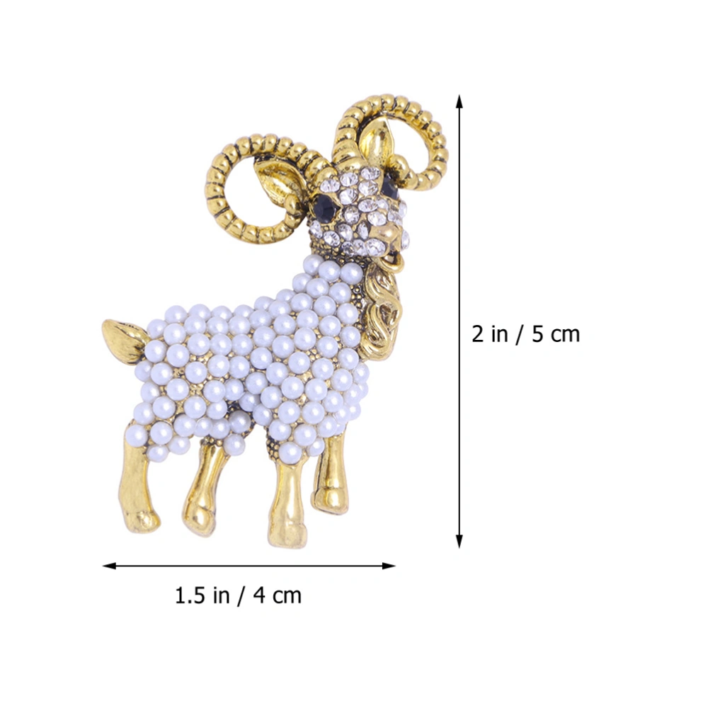 Rhinestone Sheep Brooch Pin Pearls Animal Lapel Pin for Dress Shawl Coat Hat Bag