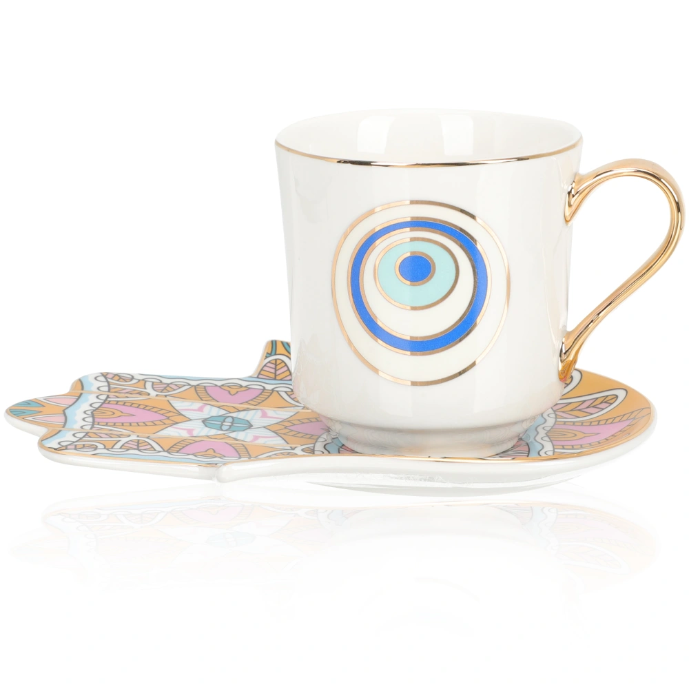 1 set of Eye Pattern Coffee Cup Decorative Milk Cup Office Tea Cup with Saucer