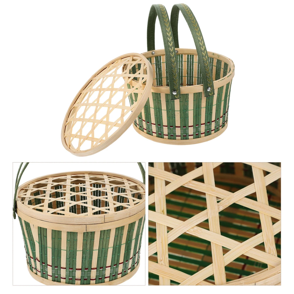 2pcs Handheld Bamboo Woven Basket Easter Egg Storage Basket Sundries Storage Container