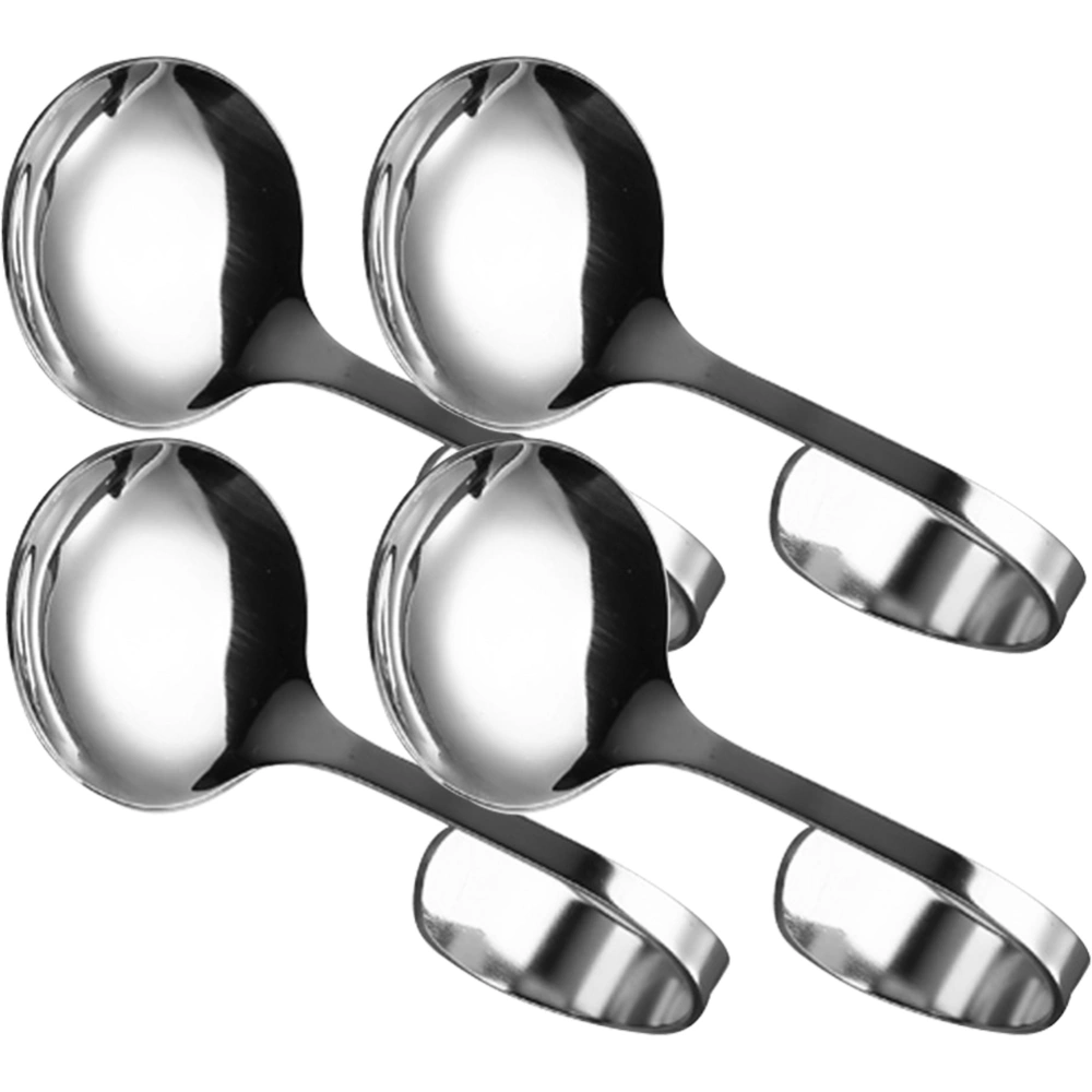 4pcs Stainless Steel Curved Handle Spoons Western Food Salad Scoops Party Supply