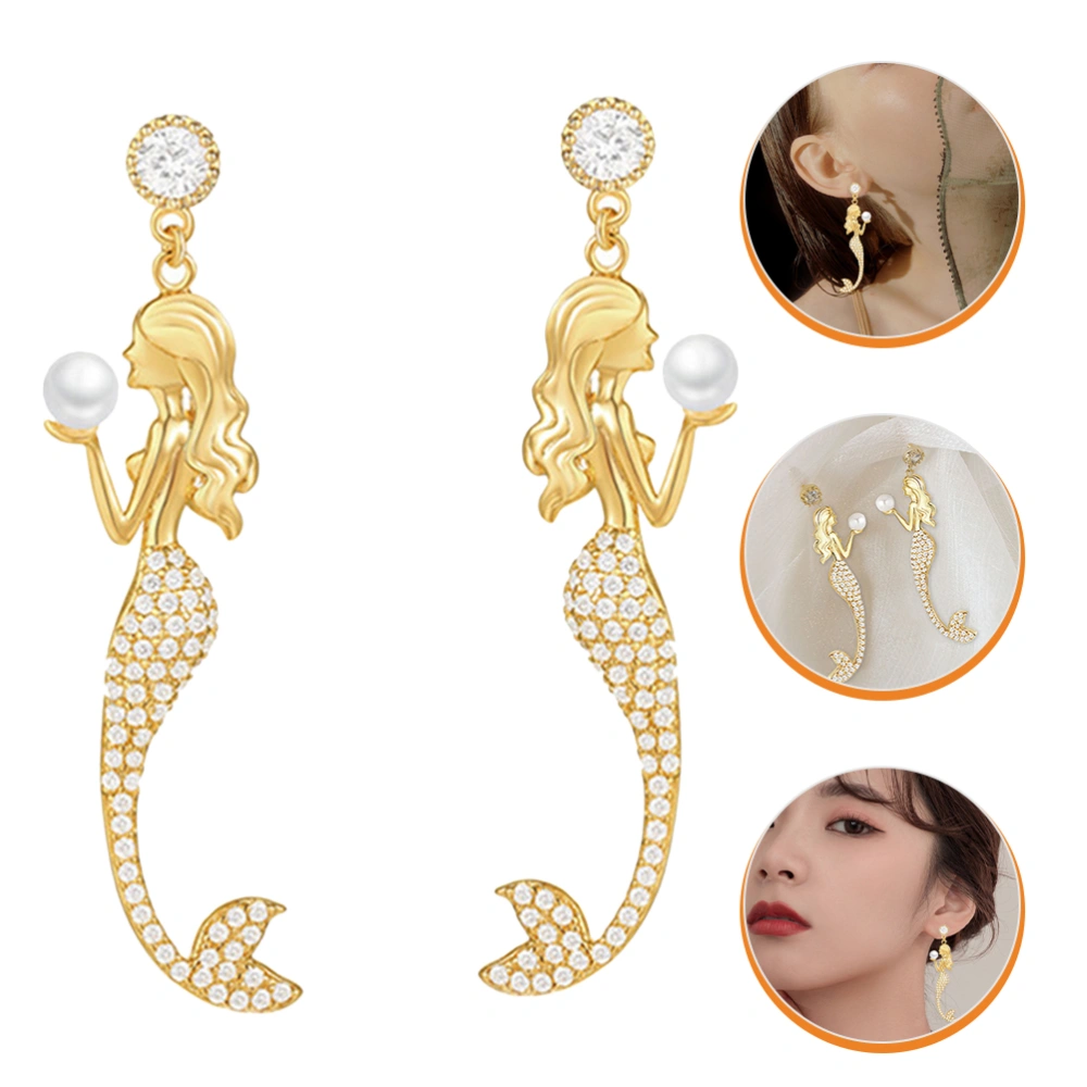 1 Pair Mermaid Drop Earrings Pearls Long Earrings Creative Women Ear Jewelry