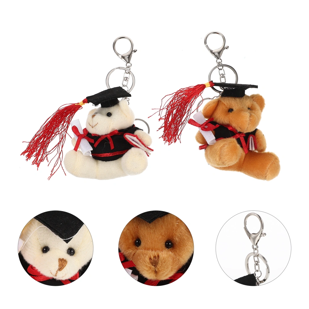 2pcs Graduation Bear Keychains Plush Animal Key Rings Backpack Key Pendants Kids Gifts