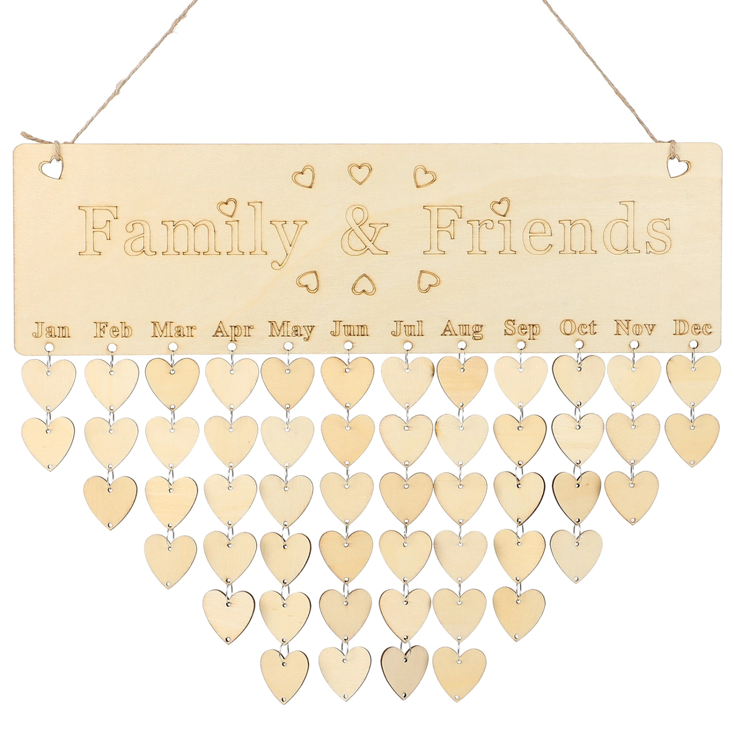 Wooden Family Birthday Reminder Calendar Wall Hanging Wood Board Reminder Plaque with Tags Home Decoration