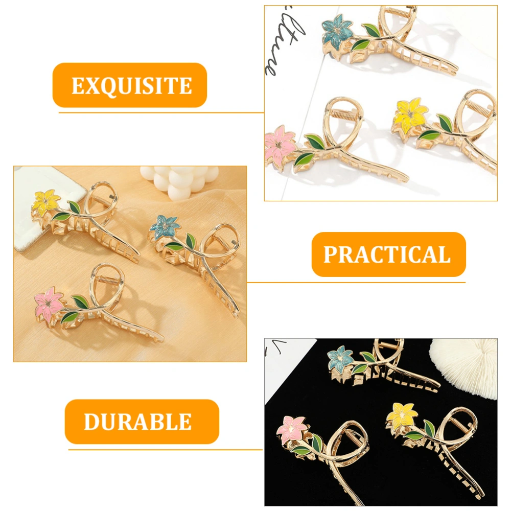 2Pcs Lily Flower Hair Claw Clip Metal Jaw Clip Back Hair Clip Hair Styling Tools