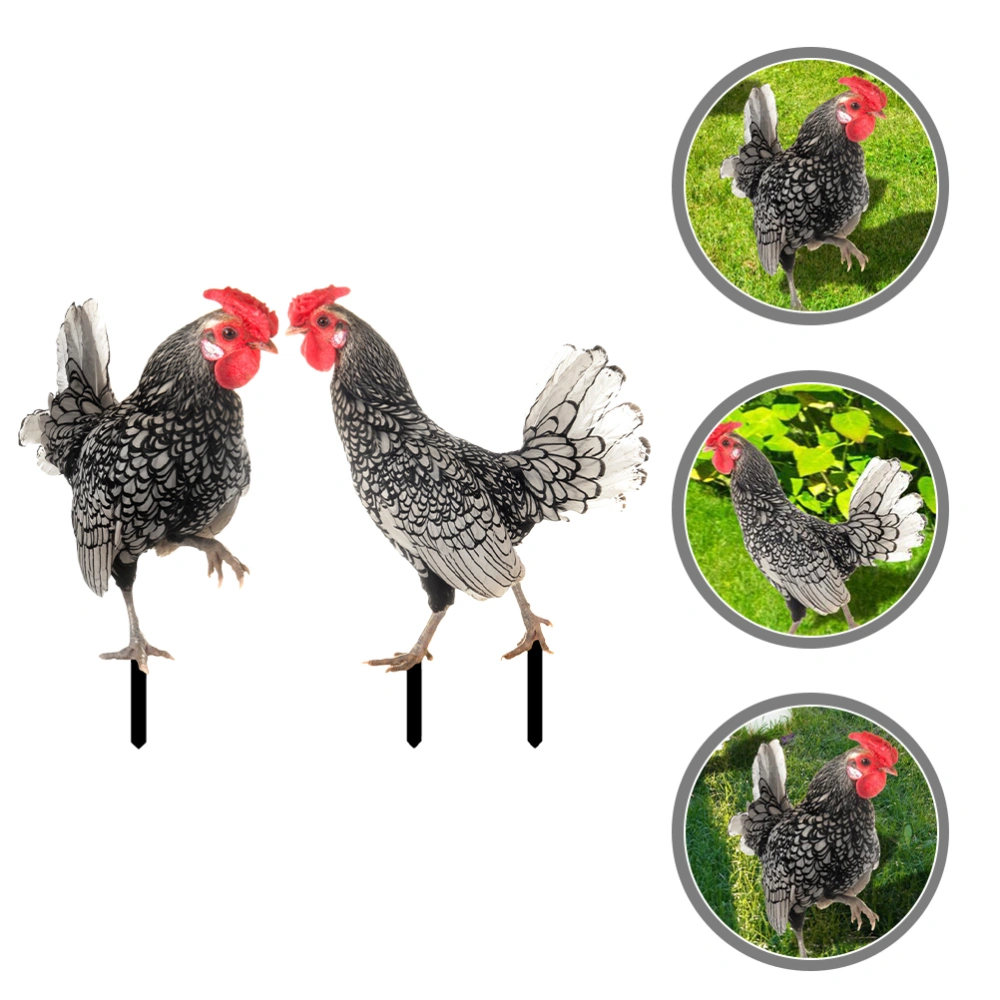 2pcs Outdoor Front Yard Stake Decor Realistic Chicken Pattern Stake 3D Acrylic Yard Sign