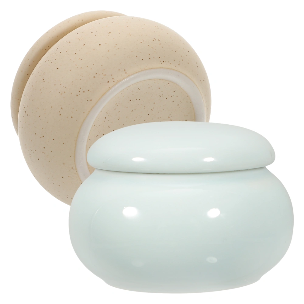 2pcs Ceramic Jars with Lid Cosmetics Powder Holders Nail Cup Multifunctional Dish