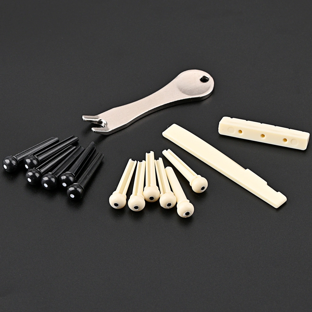 1 Set Acoustic Guitar Bridge Pins Puller Pulling Remover Extractor Tool with Guitar Saddle Nut