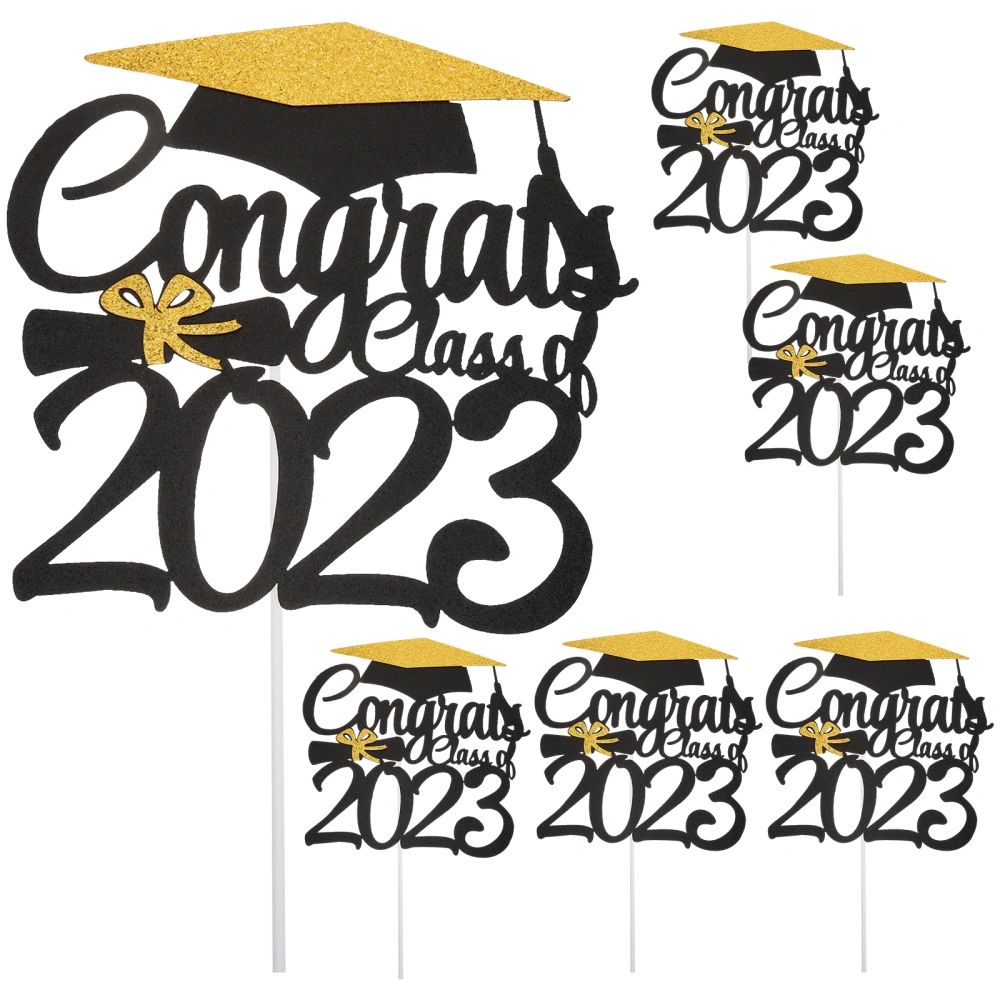 6pcs Congratulation Cake Picks 2023 Graduation Cake Decoration Cake Insert Toppers