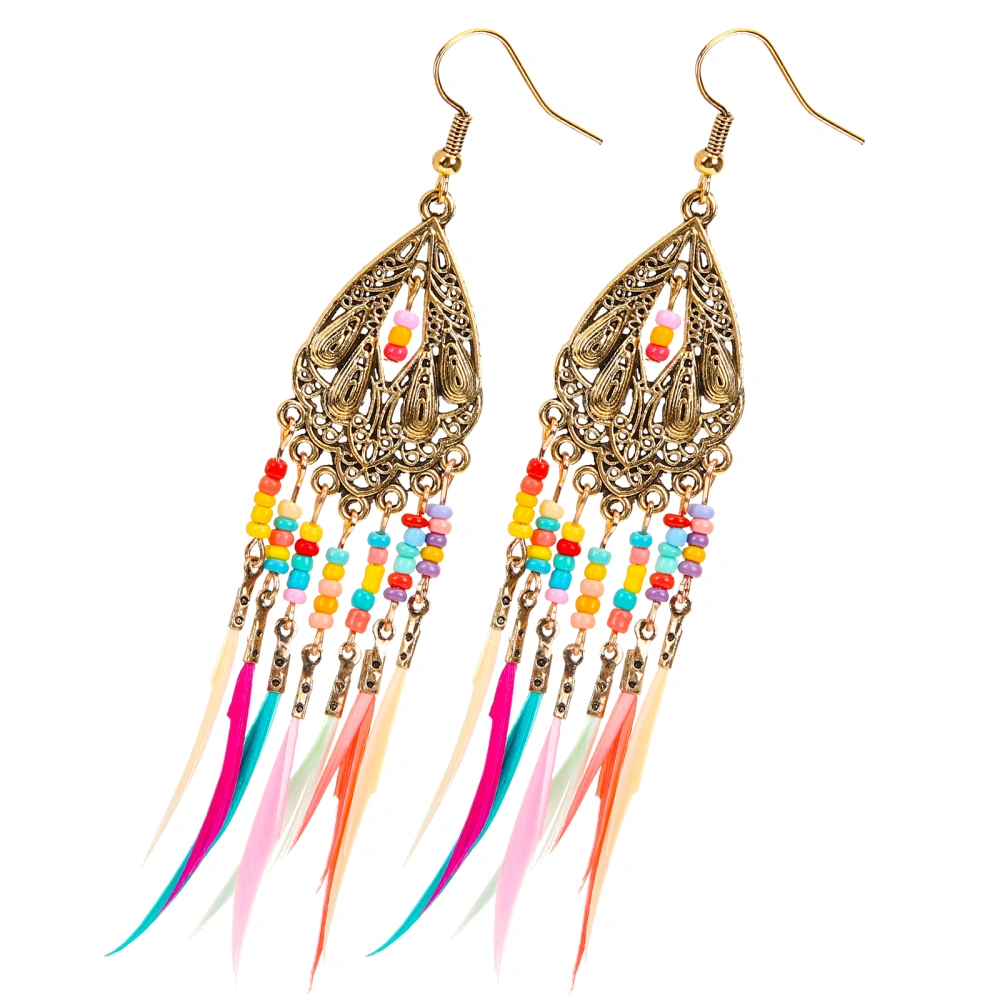 1 Pair Drop Earrings Women Tassel Earrings Feathering Earrings Bohemian Ear Decoration