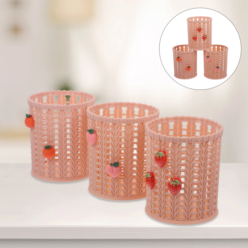 3Pcs Desktop Pencil Holder Pen Holder Imitation Rattan Makeup Brush Holder Woven Vine Desk(Mixed Style)