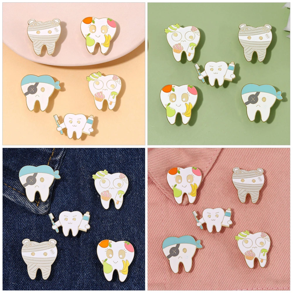 5pcs Oral Health Enamel Pins Tooth Brooches Dental Brooch Pin Kids Adults Feminist Gift