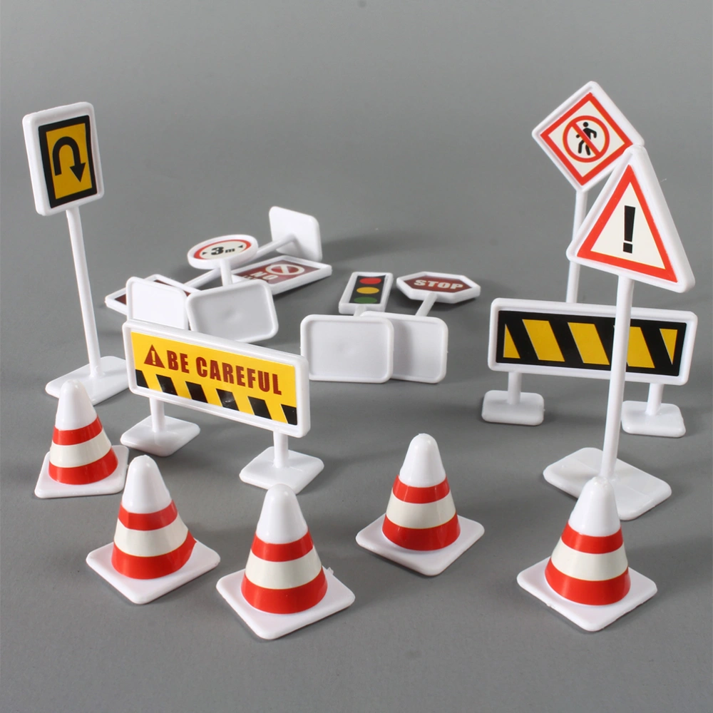 10 Sets Traffic Road Sign Toys Miniature Traffic Barricades Signs Kids Traffic Scene Toys