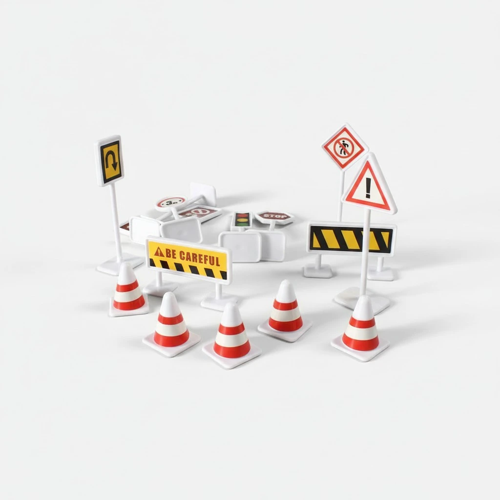 10 Sets Traffic Road Sign Toys Miniature Traffic Barricades Signs Kids Traffic Scene Toys