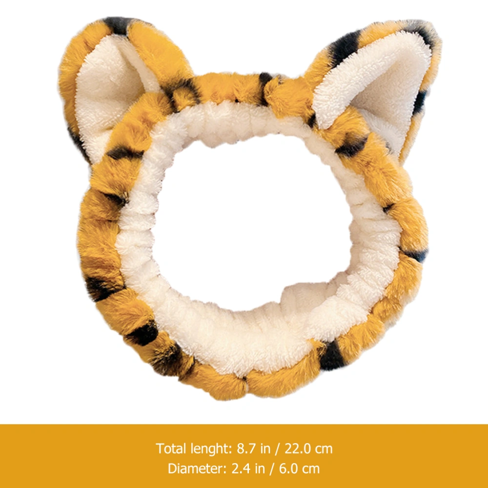 2pcs Women Tiger Fuzzy Hairband Plush Makeup Headband Elastic Stretch Head Wrap for Women