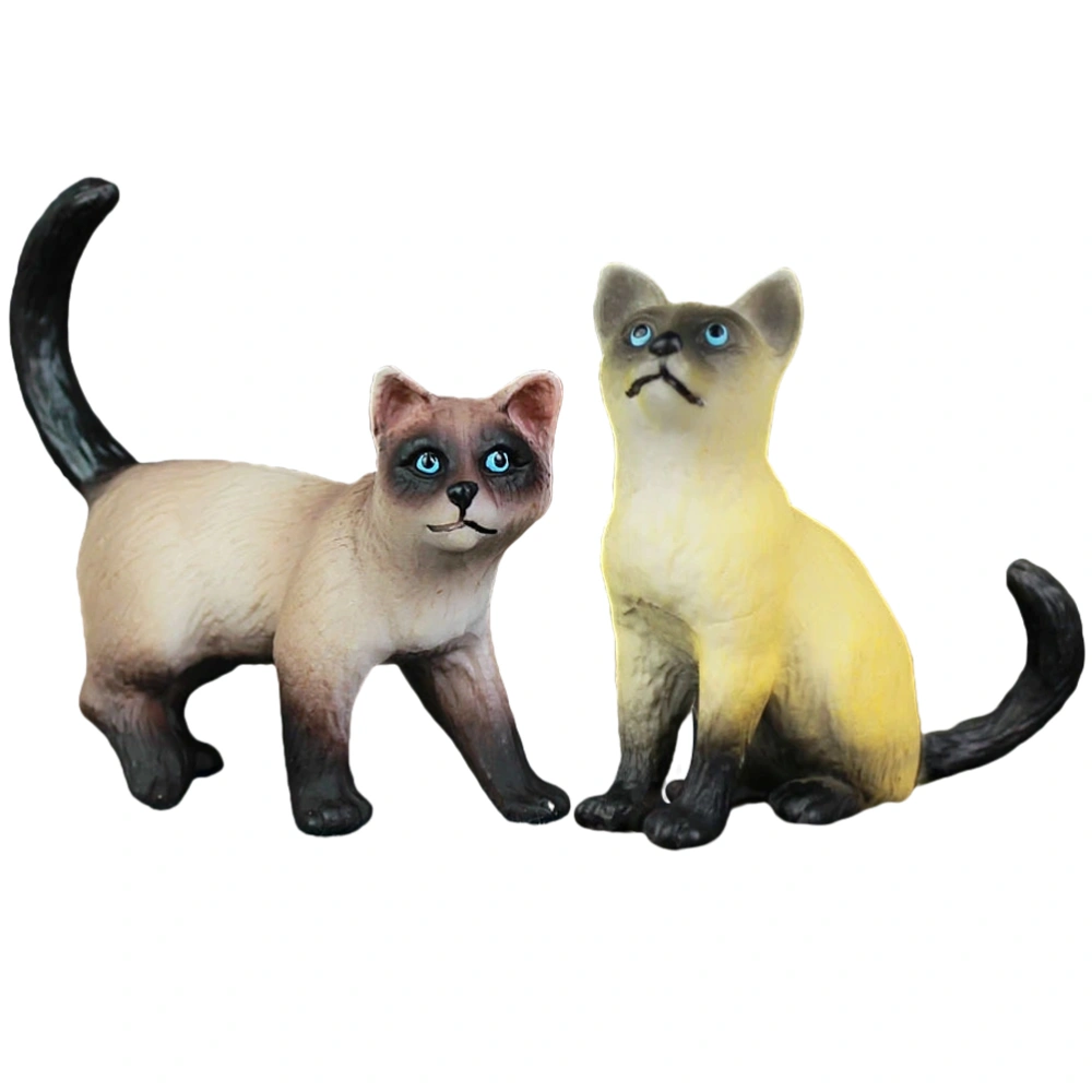 2Pcs Faux Cat Sculptures Craft Cat Adornments Miniature Cat Models Simulation Cat Landscapes