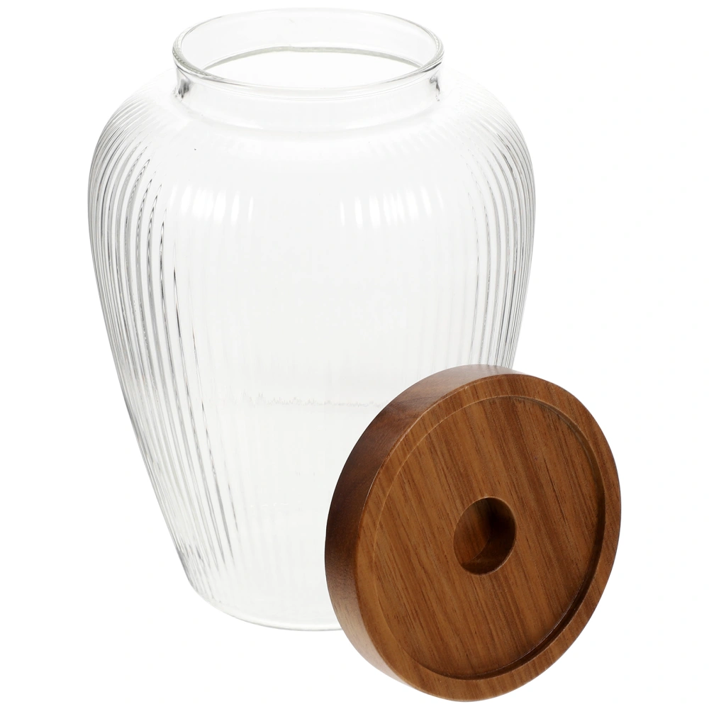 Glass Storage Jar with Wood Lid Glass Canister Airtight Glass Storage Container 1100ml