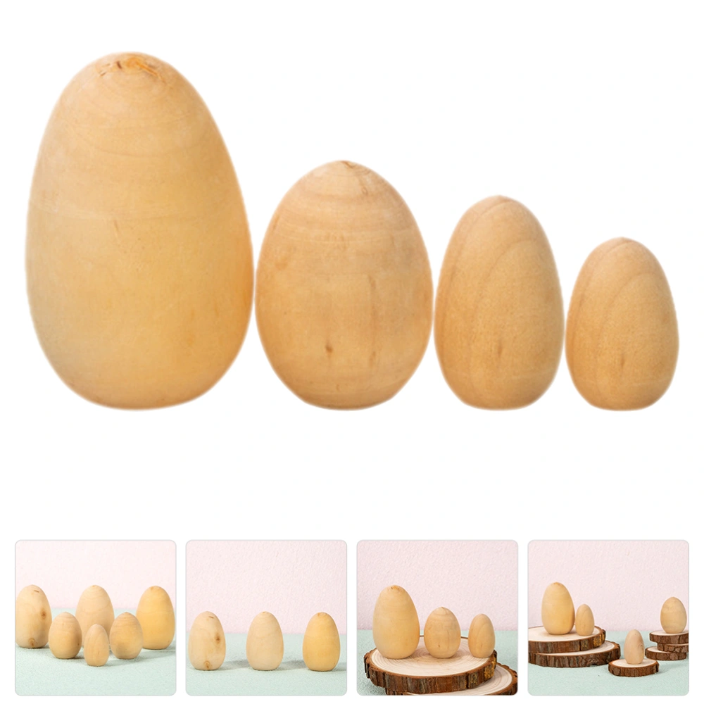 4Pcs Unfinished Wooden Eggs Wood Graffiti Eggs Blank Wooden Eggs DIY Easter Wooden Eggs