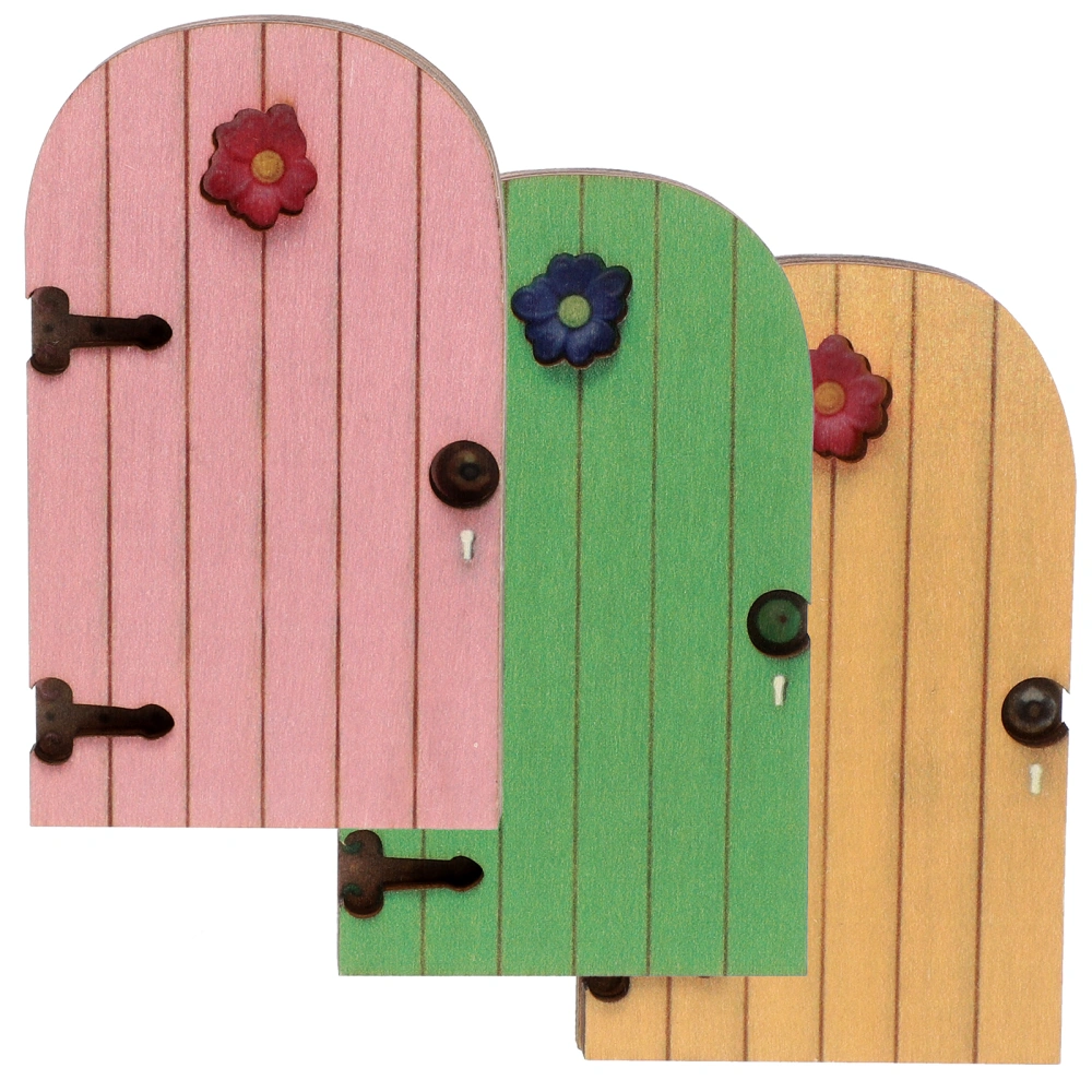 3pcs Wooden Doll house Fairy Door Decor Creative Fairy Door Ornament Garden Supply