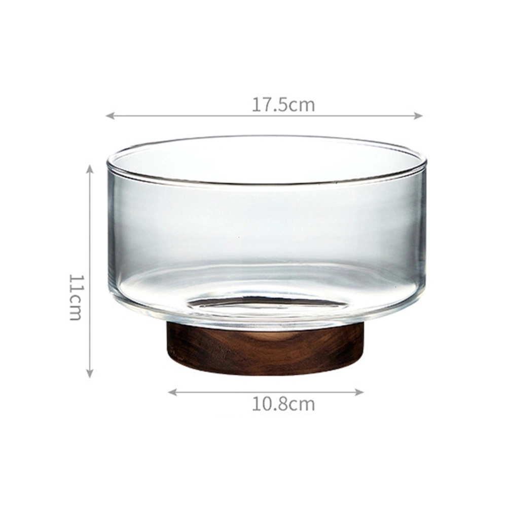 Glass Fruit Bowl Japanese Style Salad Container Snack Dessert Holder with Wooden Base