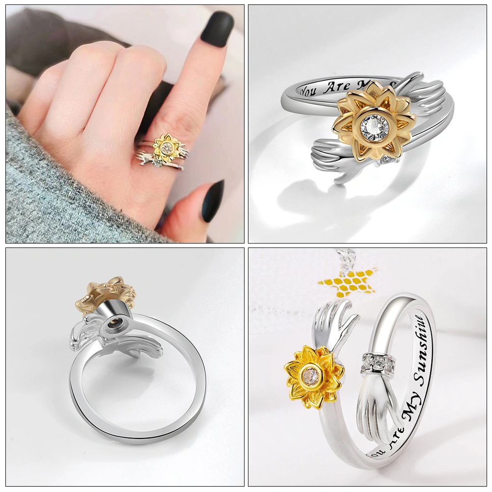 Lettering Ring Sunflower Rotating Ring Adjustable Sunflower Hug Ring for Women