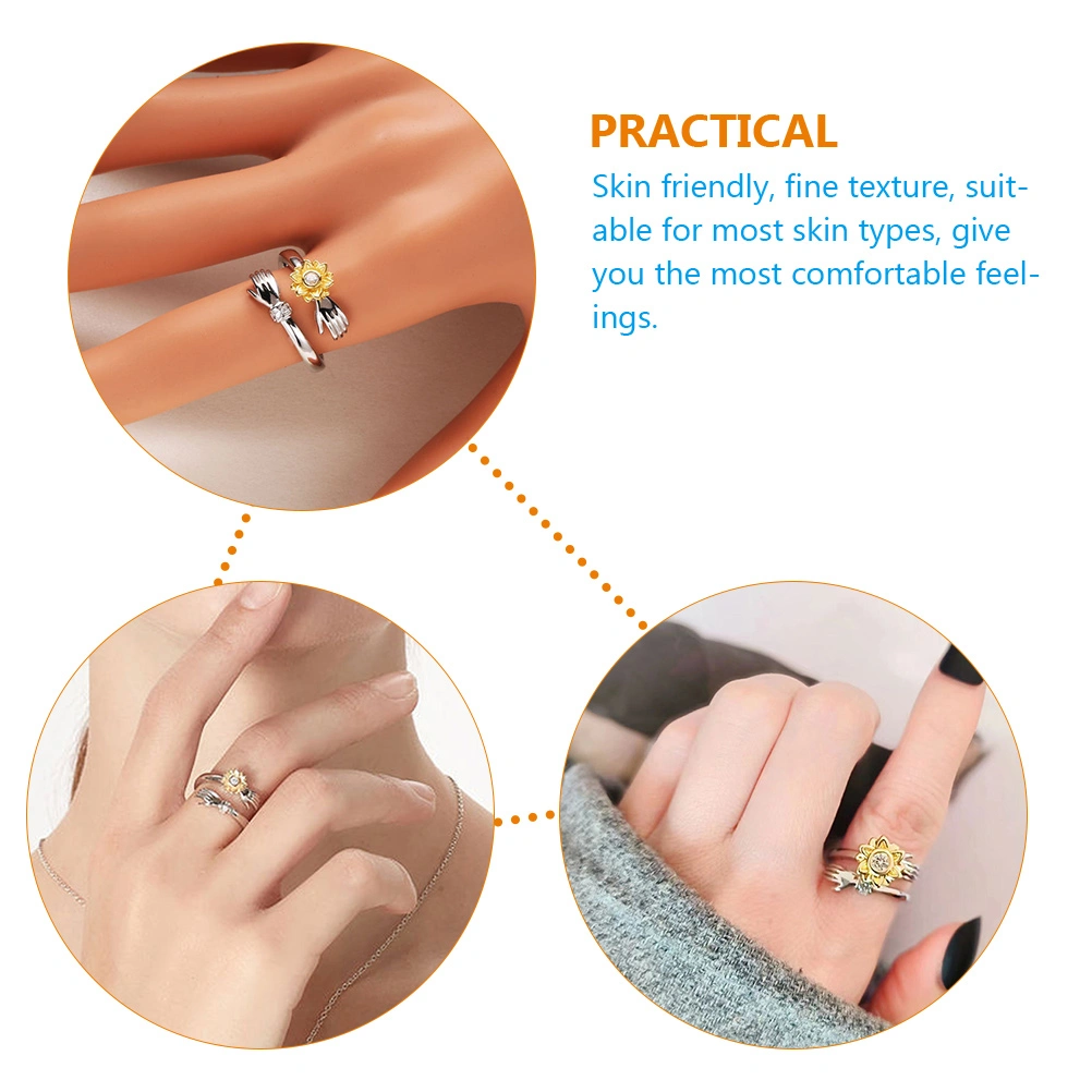 Lettering Ring Sunflower Rotating Ring Adjustable Sunflower Hug Ring for Women
