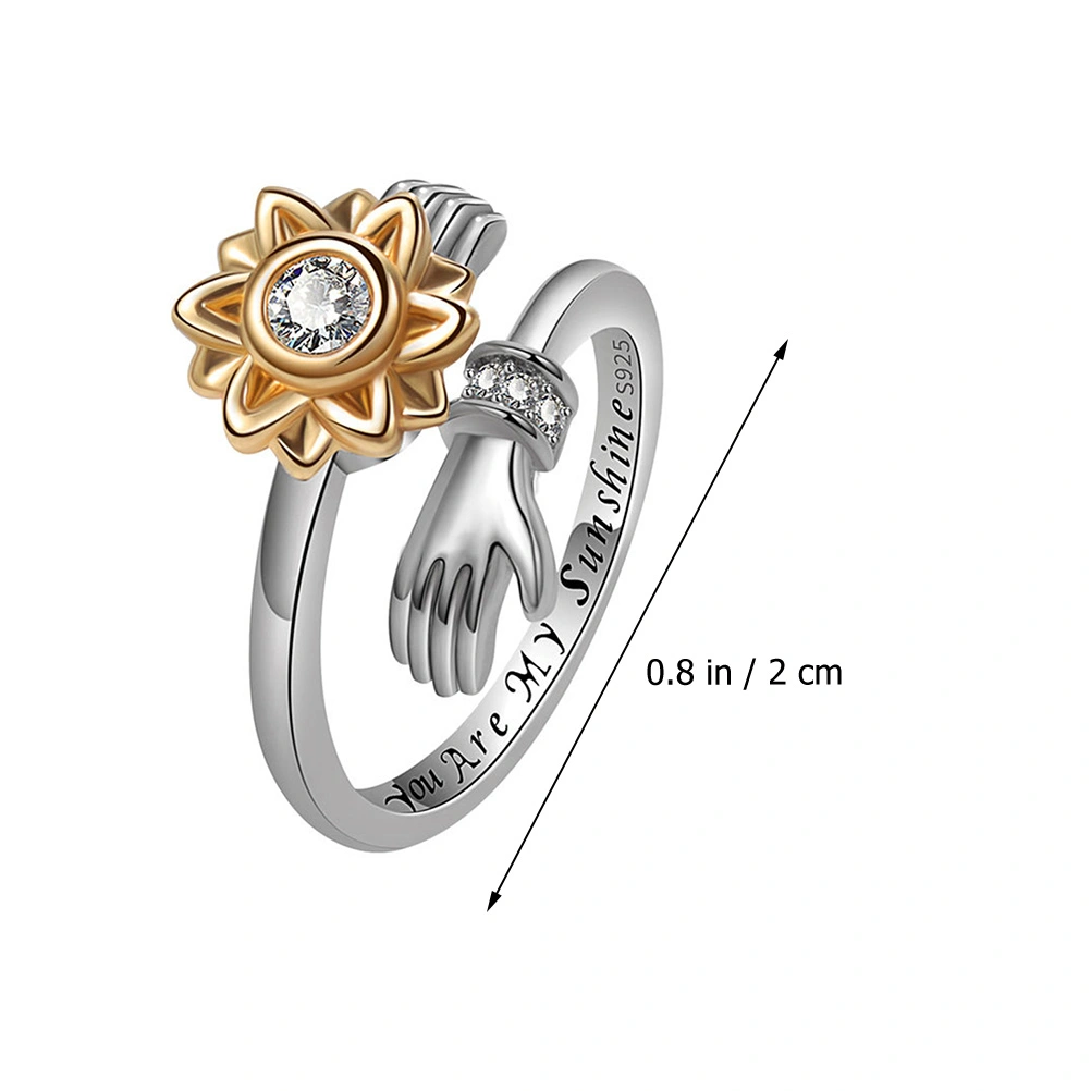 Lettering Ring Sunflower Rotating Ring Adjustable Sunflower Hug Ring for Women