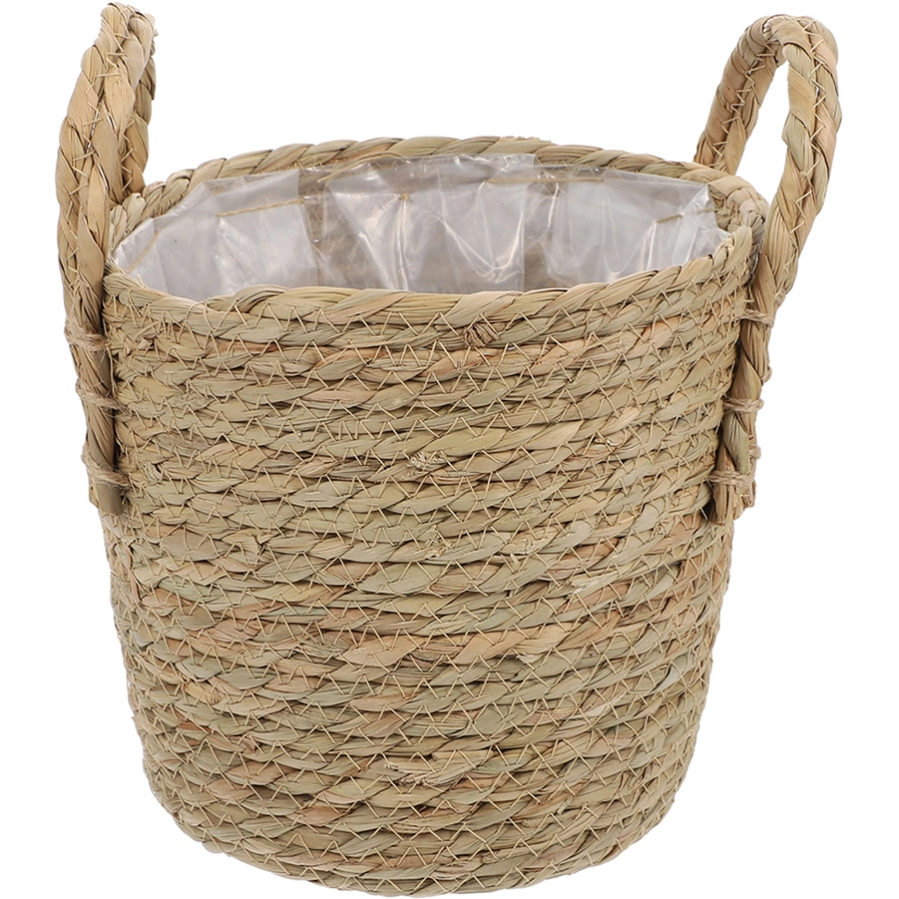 Straw Weaving Flower Pot Waterproof Lining Hand-woven Basket for Home Garden