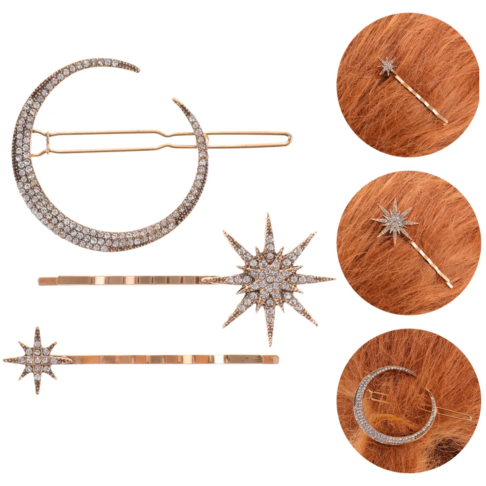 3pcs Star Hair Pins Moon Hair Clip Rhinestone Bobby Pins Hair Accessories for Women